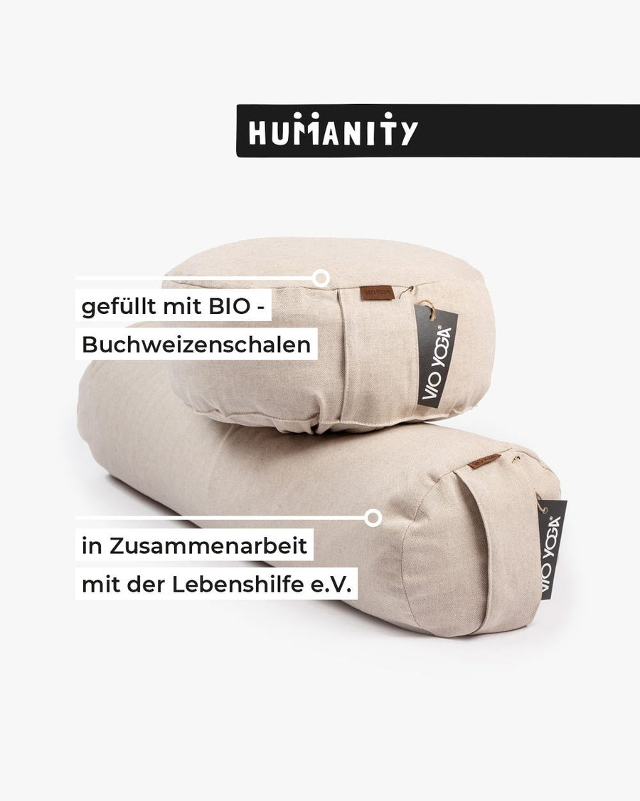 Yoga Bolster Natur von Vio Yoga aus Leinen mit Bio Buchweizen Schalen