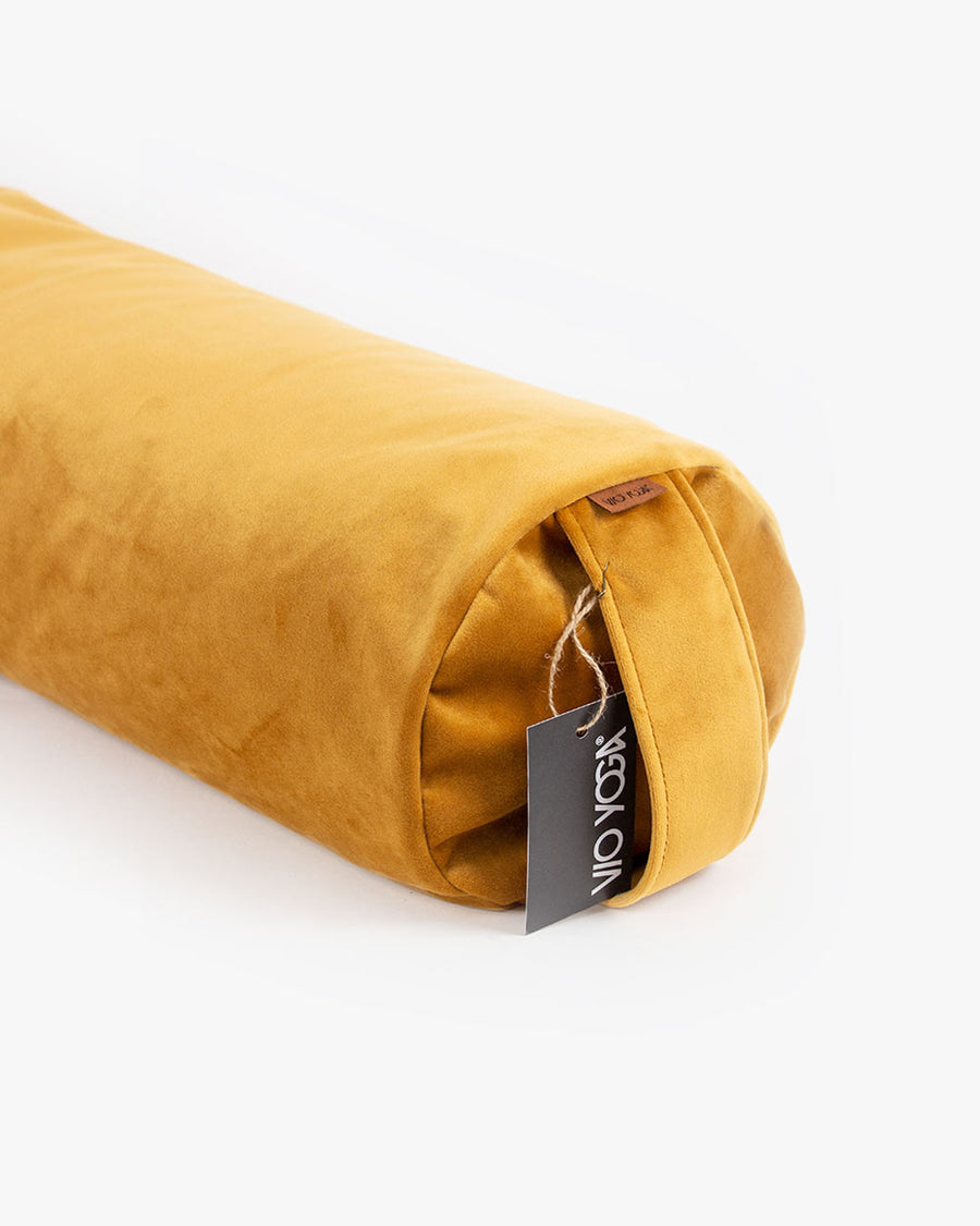 Samt Yoga Bolster Curry mit Bio-Buchweizenschalenfüllung, Bezug waschbar, Made in Germany