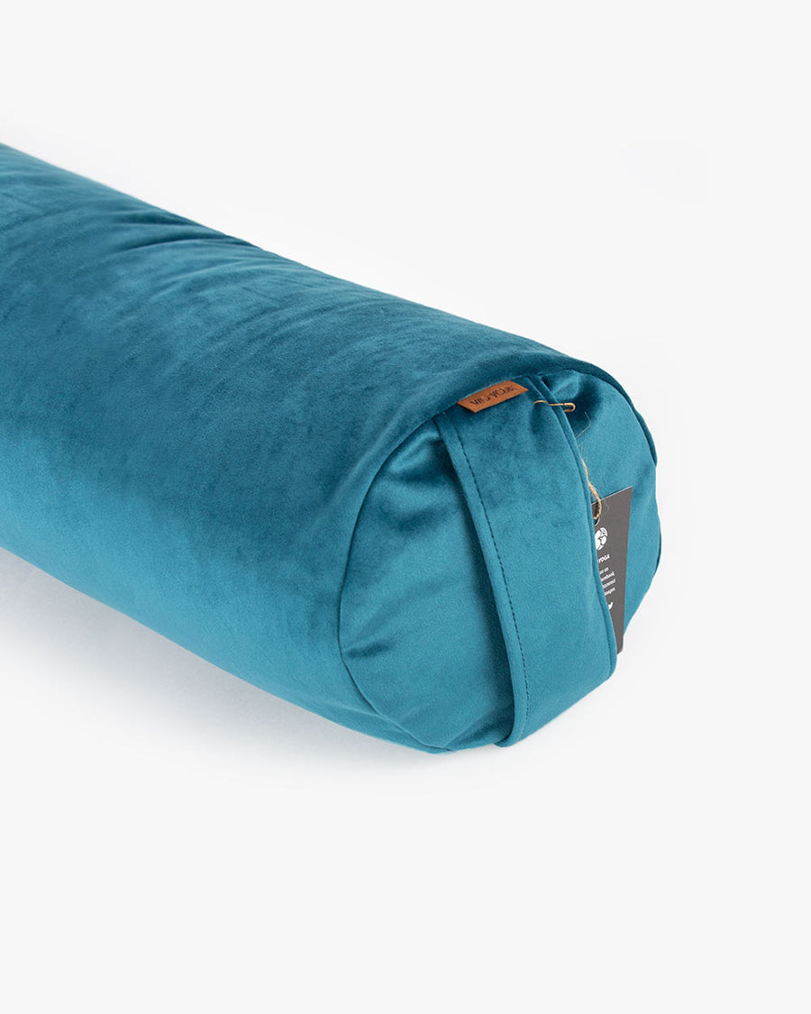 Samt Yoga Bolster Petrol mit Bio-Buchweizenschalenfüllung, Bezug waschbar, Made in Germany